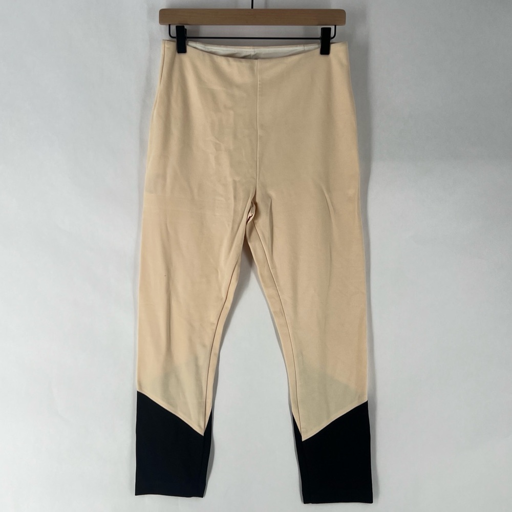 Lysse Cream & Black Color Block Stretch High Rise Cropped Leggings Size L